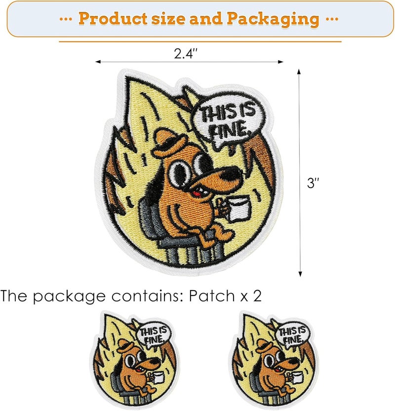 XMJY 2 Pcs This is Fine Dog Patches - Iron On/Sew On Embroidered Patch, Funny Morale Patch, Cute Applique Accessories for Jackets, Jeans, Vests, Clothes, Tote Bags - Image 5